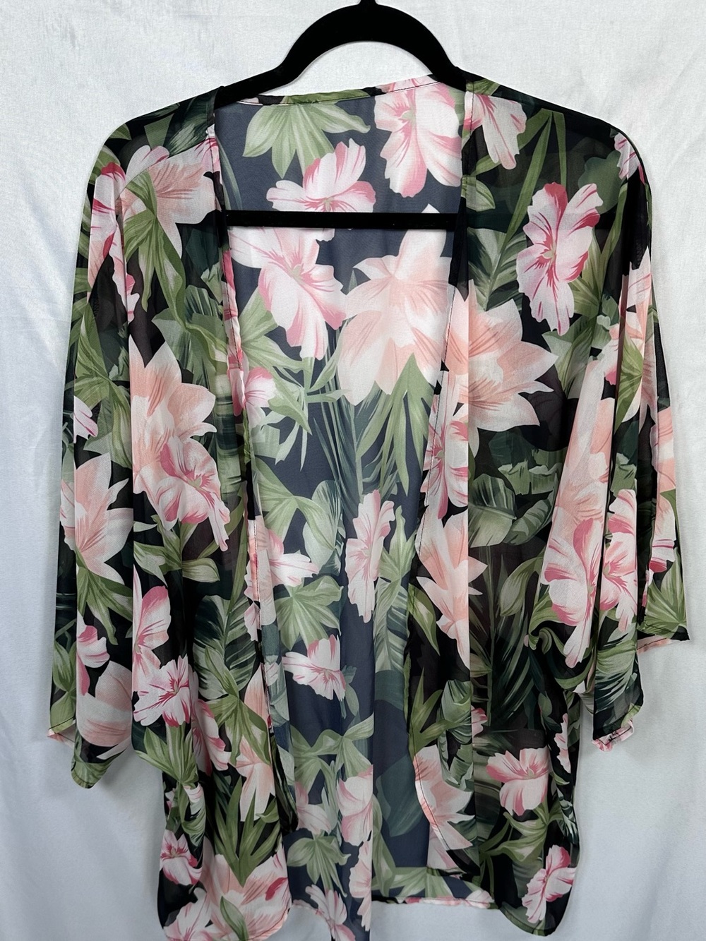Amazon Floral Sheer Kimono Cardigan - Black, Pink, Green Size XXL